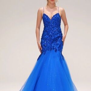 Blue Mermaid Style Prom Dress